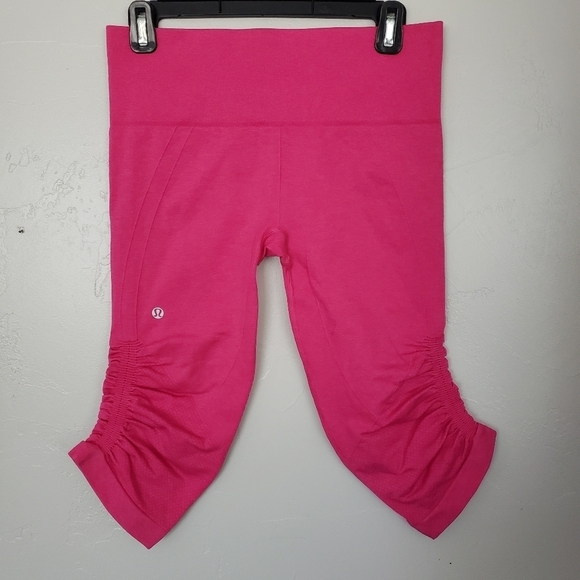 Lululemon In the Flow Pink Cropped Athletic Leggings Crop Active Wear Women's 8 - Picture 3 of 10